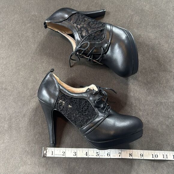 Women’s Black High Heel Lace Up Booties with Lace Detail EU40 Size 9/9.5 US NEW - Picture 12 of 12